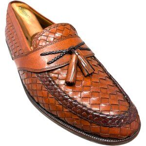 Massimo Emporio Brown Woven Leather Tassel Accent Dress Loafers